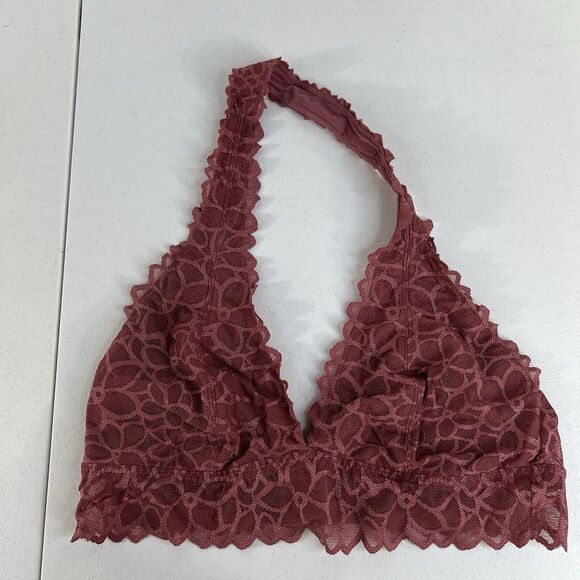 PINK Victoria's Secret L Large Bra Lace Bralette Halter Wireless Mauve Pink - Picture 3 of 15